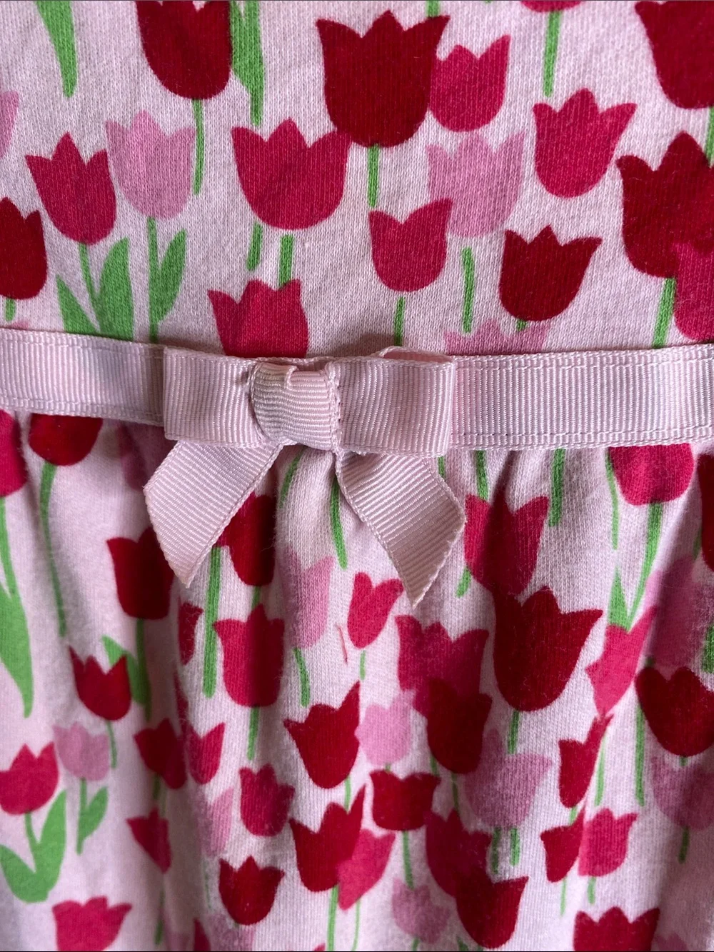 Vintage Gymboree Pink Tulip Print Romper outfit with Bow
